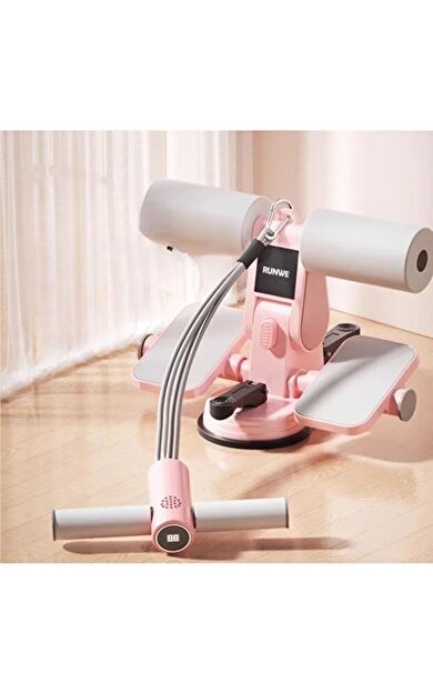 VAYNE Çift Vantuzlu Sayaçlı Mekik Çekme Spor Aleti Karın Egzersizi Evde Spor Egzersiz Mekik Aleti -Pembe