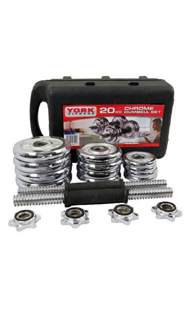 VAYNE Krom Döküm Plaka Dambıl Seti, 20 Kg, 4 x 0,5 Kg, 4 x 1,25 Kg, 4 x 2,5 Kg, 2 x Kauçuk Kulplu Bar