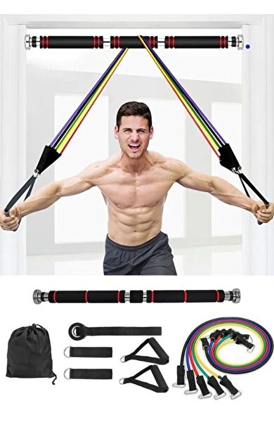 VAYNE Çantalı 16 Parça Direnç Pilates Güç Lastiği Seti Ve 60-100 Cm Süngerli Kapı Barfiksi Demiri