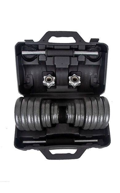 VAYNE Hepitop Dambıl Seti, 30 Kg, Taşıma Çantalı, Döküm Plakalar, 2 Adet 34 Cm Krom Bar, Siyah Renk