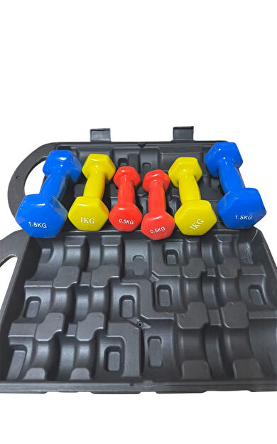 VAYNE 6 Kg Vinly Kaplı Dipping Dumbbell Set Kadınlar İçin Çantalı Dambıl Set 0,5 kg, 1 Kg, 1,5 kg