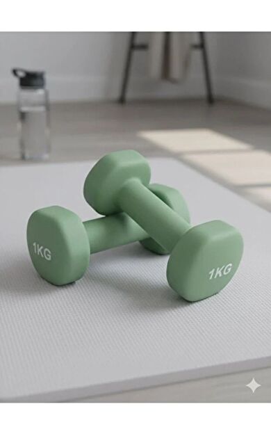 VAYNE Vinly Neoprene Kaplamalı Döküm Demir Dambıl Estetik Soft Pilates Fitness Ağırlığı 2 adet x 1 KG -Haki