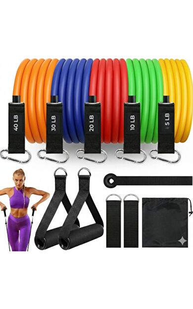 VAYNE Çantalı Lateks 16 Parça Direnç Lastiği Seti Toplam 47.5 Kg Ağırlık Lastiği Kapı Arkası Güç Bandı