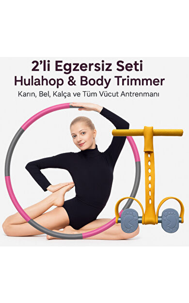 VAYNE Hulahop &amp; Body Trimmer Egzersiz Direnç Lastiği Seti – , Karın ve Tüm Vücut Antrenmanı