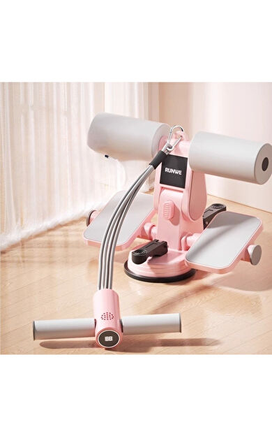 VAYNE Çift Vantuzlu Sayaçlı Mekik Çekme Spor Aleti Karın Egzersizi Evde Spor Egzersiz Mekik Aleti -Pembe