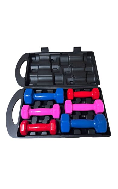 VAYNE 10 Kg Vinly Kaplı Dipping Dumbbell Set Kadınlar İçin Çantalı Dambıl Set 1 kg, 1,5 Kg, 2,5 kg