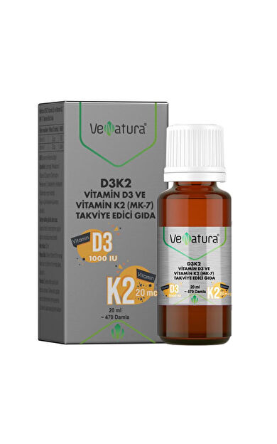 VeNatura D3K2 Vitamin D3 Ve Menaquinon 7 Takviye Edici Gıda 20 ml