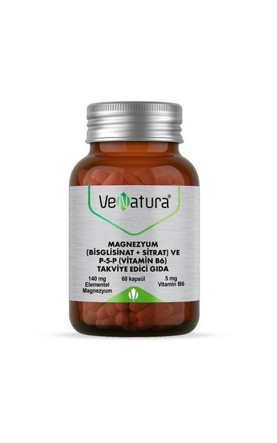 VeNatura Magnezyum Bisglisinat + Sitrat Ve P-5-P Vitamin B6 Kapsül 60 lı