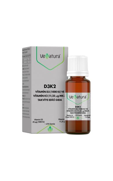 Venatura Vitamin D3K2 Vitamin D3 1000IU Vitamin K2 11.25mcg Damla 20ml