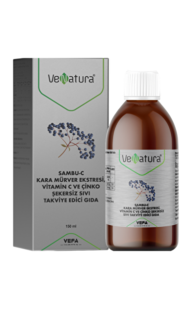 VENATURA Sambu-C Kara Mürver Ekstresi, Vitamin C ve Çinko Şekersiz Sıvı Takviye Edici Gıda 150 ML
