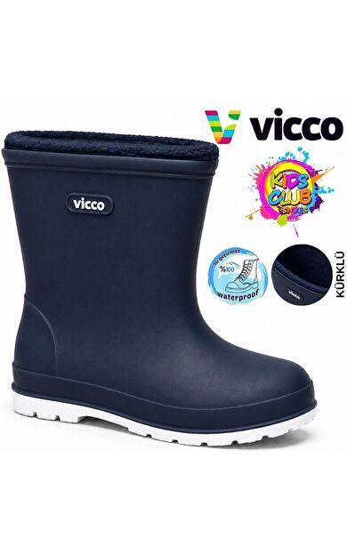 Mellow Kürklü Pvc Su Çizmesi Yağmur Botu Ortopedik Çocuk Bot LACİVERT