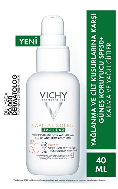Vichy Capital Soleil Uv Clear Spf50 Yüz Güneş Kremi 40 ml - Karma Ve Yağlı Ciltler