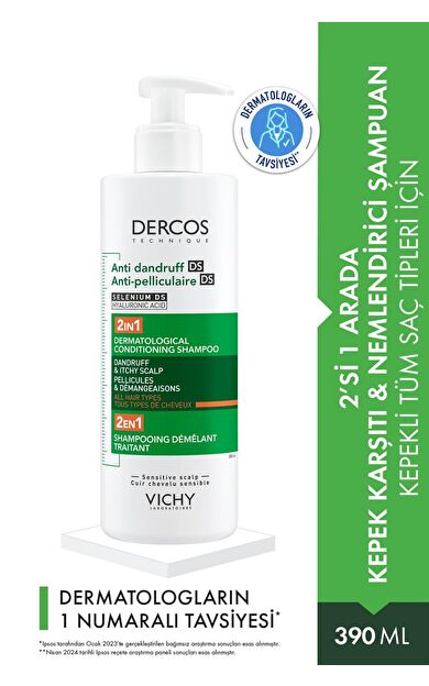 Vichy Dercos 2’si 1 Arada Kepek Karşıtı & Nemlendirici Şampuan 390ml