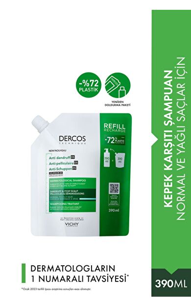 Vichy Dercos Anti Dandruff Normal ve Yağlı Saçlar İçin Kepek Karşıtı Şampuan Refill 390 ml