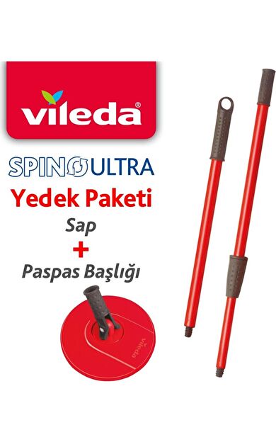 Vileda Spino Ultra Yedek Sap+Paspas Tabağı Başlığı Set, Kırmızı