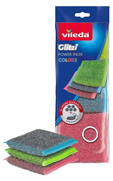 Vileda Bulaşık Süngeri Power Pad Colors Inox 3'lü