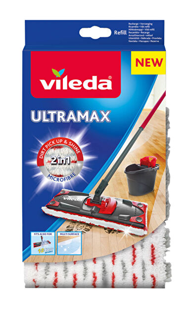 Vileda Ultramax Dikdörtgen Mikrofiber Yedek Paspas, Beyaz-Kırmızı