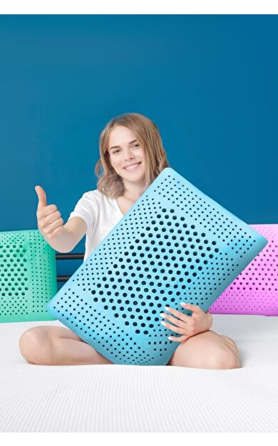 Air Terapi Hava Kanallı Ortopedik Yastık Visco Yastık Mavi 60x40x16cm