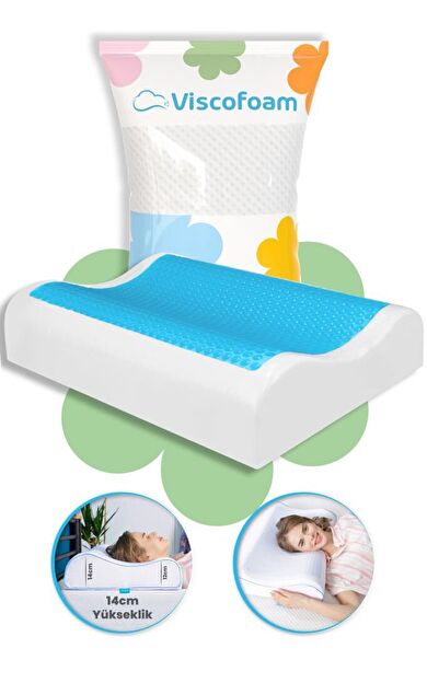 Anatolia Yüksek Terletmeyen Boyun Destekli Ortopedik Yastık Jelli Visco Yastık - 60x40x14-12cm