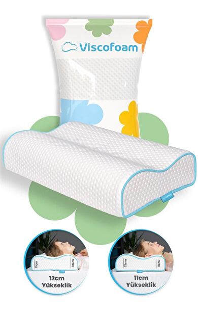 Çift Taraflı Yüksek Boyun Destekli Ortopedik Yastık Visco Yastık - 55x35x12-11cm