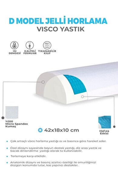 Çok Amaçlı D Model Jelli Horlama Visco Yastık - 42x18x10cm