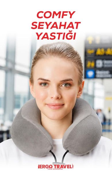 Comfy Ortopedik Seyahat Yastığı Visco Boyun Destekli Seyahat Yastığı - Gri | Ergo Travel
