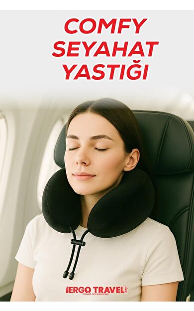 Comfy Ortopedik Seyahat Yastığı Visco Boyun Destekli Seyahat Yastığı - Siyah | Ergo Travel
