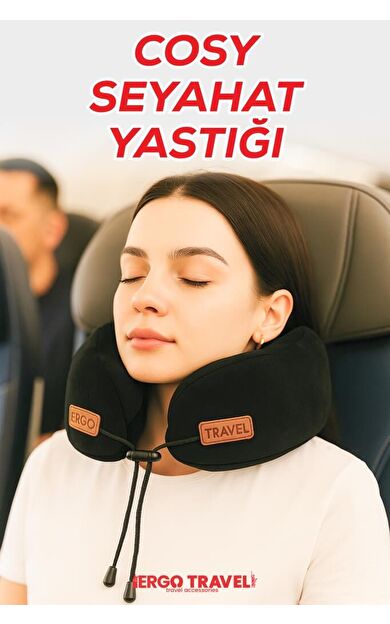 Cosy Ortopedik Seyahat Yastığı Visco Boyun Destekli Seyahat Yastığı - Siyah | Ergo Travel