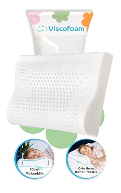 Hava Kanallı Ortopedik Boyun Destekli Yastık Visco Yastık 60x40x10-8cm