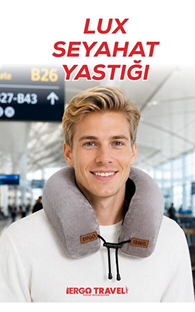 Lux Ortopedik Seyahat Yastığı Visco Boyun Destekli Seyahat Yastığı - Gri | Ergo Travel