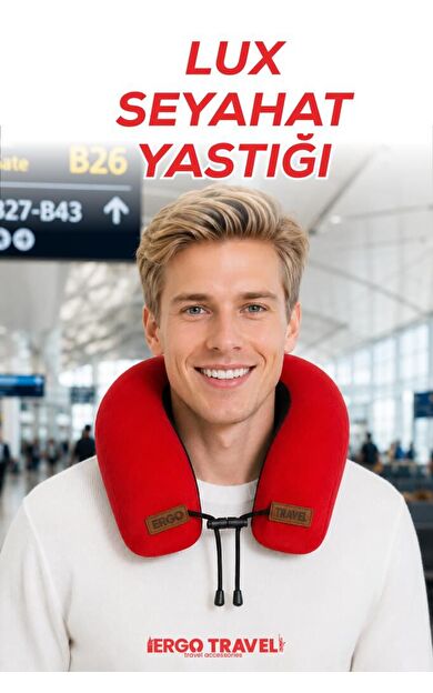 Lux Ortopedik Seyahat Yastığı Visco Boyun Destekli Seyahat Yastığı - Kırmızı | Ergo Travel