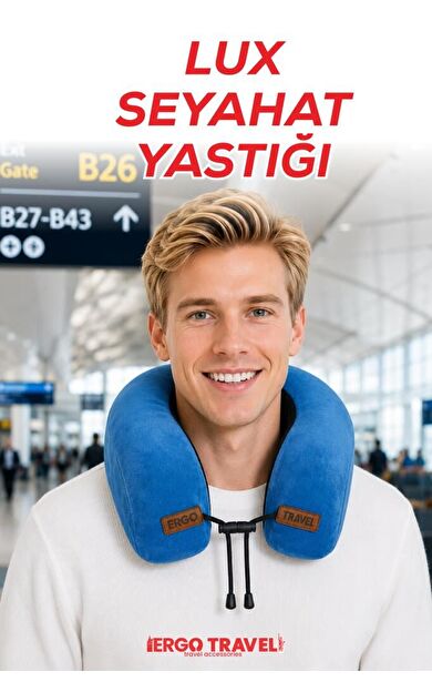 Lux Ortopedik Seyahat Yastığı Visco Boyun Destekli Seyahat Yastığı - Mavi | Ergo Travel