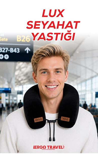 Lux Ortopedik Seyahat Yastığı Visco Boyun Destekli Seyahat Yastığı - Siyah | Ergo Travel