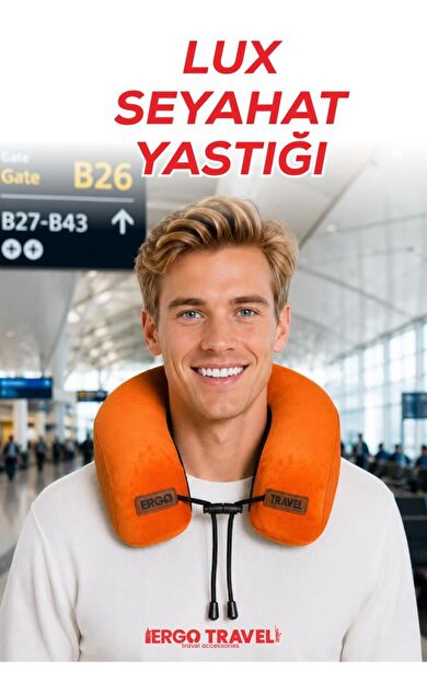 Lux Ortopedik Seyahat Yastığı Visco Boyun Destekli Seyahat Yastığı - Turuncu | Ergo Travel