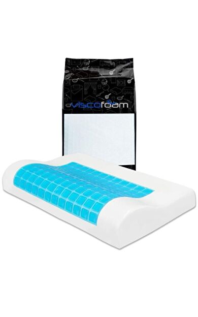 Terletmeyen Boyun Destekli Ortopedik Yastık Jelli Visco Yastık - 57x37x10-7cm