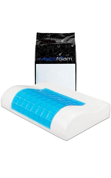 Terletmeyen Ortopedik Boyun Destekli Yastık Serinleten Visco Yastık Jelli Yastık 46x30x10-8cm