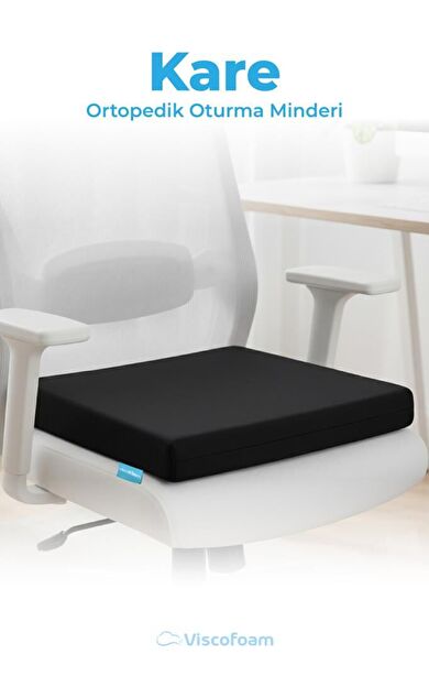 Ortopedik Visco Kare Oturma Minderi Kuyruk Sokumu Destekli Ergonomik Koltuk Minderi - Siyah