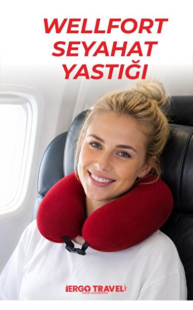 Wellfort Ortopedik Seyahat Yastığı Visco Boyun Destekli Seyahat Yastığı - Kırmızı | Ergo Travel