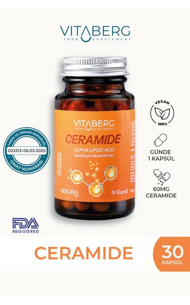 Vitaberg Ceramide 30 Kapsül | Seramid, Alfa Lipoik Asit, Vitamin C, B6 ve B12 | Vegan