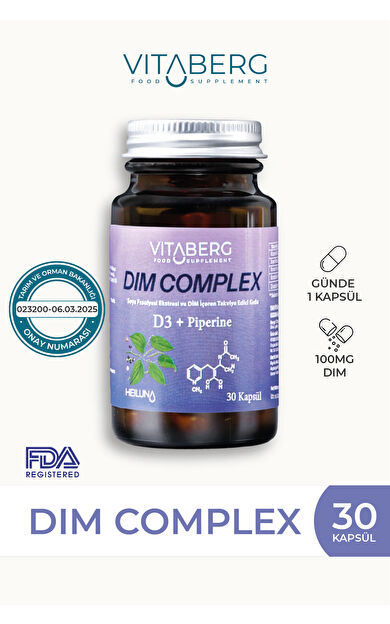 Vitaberg Dim Complex 30 Kapsül – DIM 100 mg, D3 ve Bitkisel Ekstreler İçeren Takviye Edici Gıda