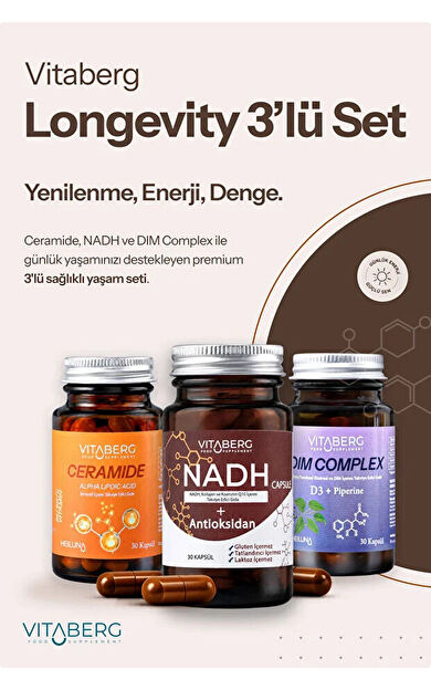 Vitaberg Longevity 3’lü Takviye Seti - NADH, Ceramide ve DIM Complex