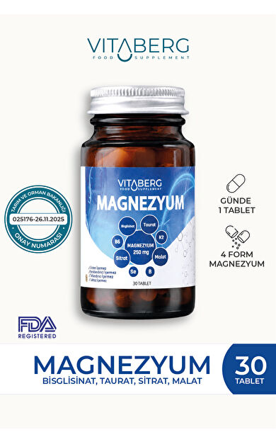 Vitaberg Magnezyum | Bisglisinat, Taurat, Sitrat, Malat + K2, B6, Bor, Selenyum