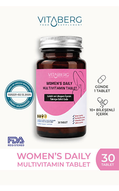 Vitaberg Women's Daily Multivitamin Tablet | B Vitaminleri, Beta Glukan, Lutein ve Likopen