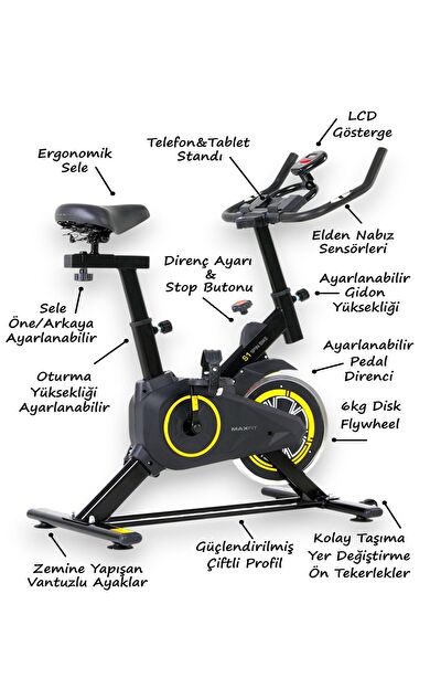 Voit Garantili Maxfit S1 Spinbike Direnç Ayarlı Nabız Ölçerli Ayarlanabilir Sele Ve Gidon