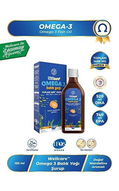 Wellcare Omega 3 Doğal Mandalina Aromalı Balık Yağı 150 ml