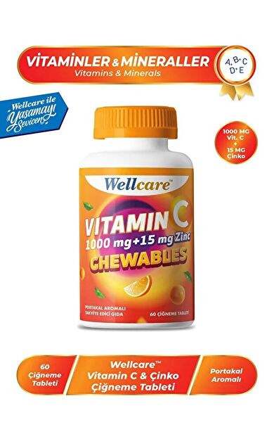 Wellcare Vitamin C 1000 mg & 15 mg Çinko 60 Çiğneme Tableti