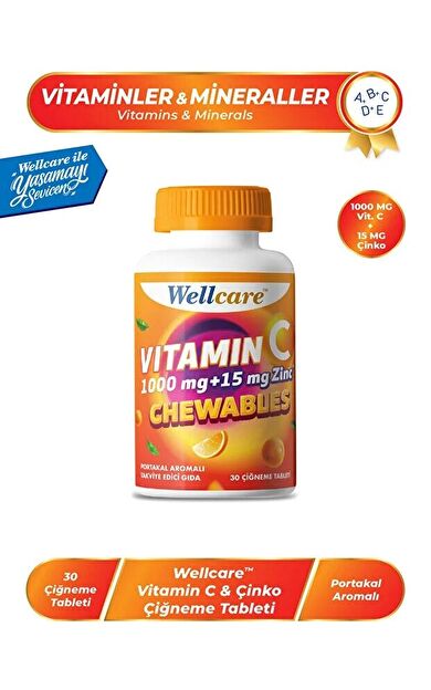 Wellcare Vitamin C 1000 mg + Çinko 15 mg 30 Çiğneme Tableti