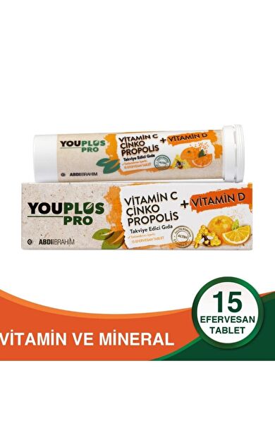 Youplus Pro Vitamin C D Çinko Propolis 15 Efervesan Tablet