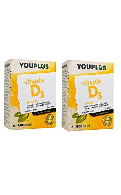 Youplus Vitamin D3 400 IU 2 x 20 Ml Sprey - AVANTAJ PAKETİ- SKT: 09/2027