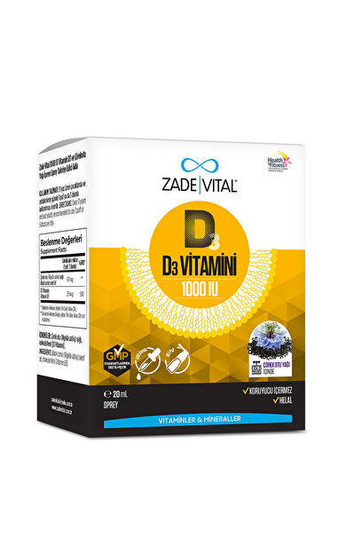 Zade Vital 1000IU D3 Vitamini ve Çörek Otu Yaği İçeren Sprey 20 ml